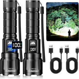 Wdtpro LED Rechargeable Flashlights High Lumens 2Pack, 6000LM Super Bright Flashlight, Zoomable Powerful Camping Flashlights with LCD Digital Dis