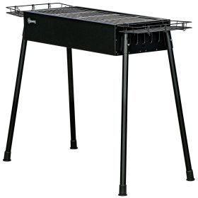 Portable BBQ Grill, Charcoal Grill with Side Seasoning Baskets, Hooks and Nets for Outdoor, Picnic, Camping, Black